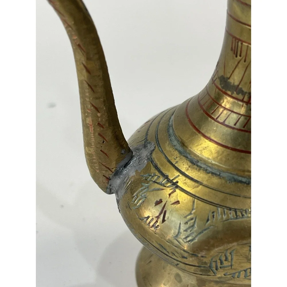 Vintage Brass Atfaba Handcrafted Etched Designs Middle Eastern Indian Pitcher